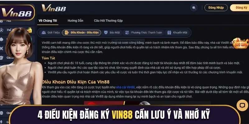 4 điều kiện đăng ký Vin88 cần lưu ý và nhớ kỹ