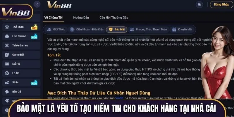 Bảo mật là yếu tố tạo niềm tin cho khách hàng tại nhà cái Vin88