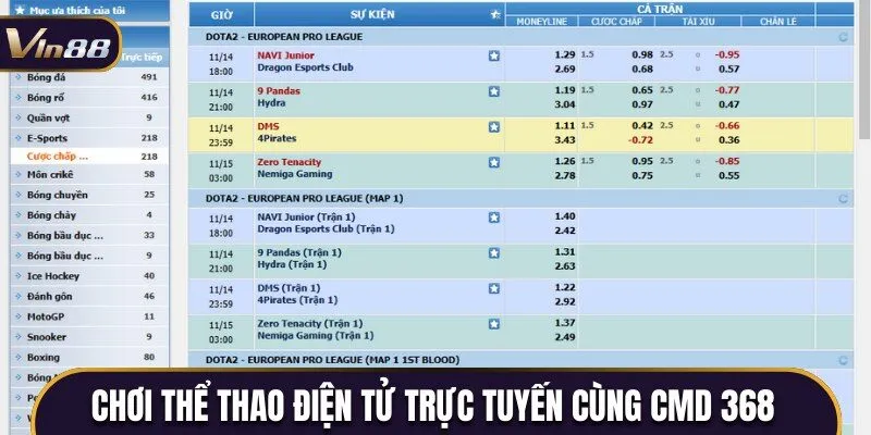 Chơi thể thao điện tử trực tuyến cùng CMD 368