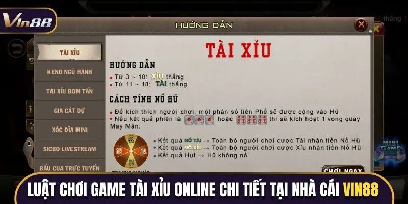 Luật chơi game tài xỉu online chi tiết tại nhà cái Vin88