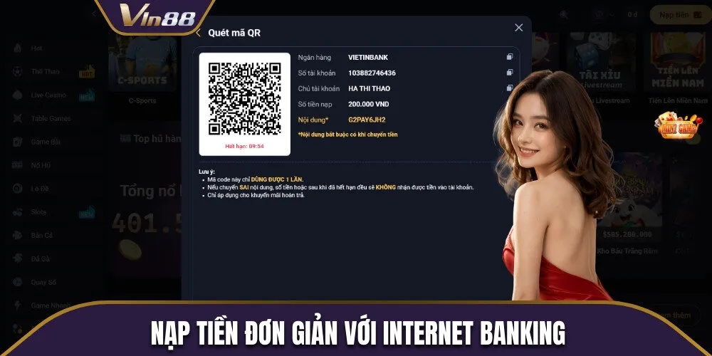 Nạp tiền đơn giản với Internet Banking